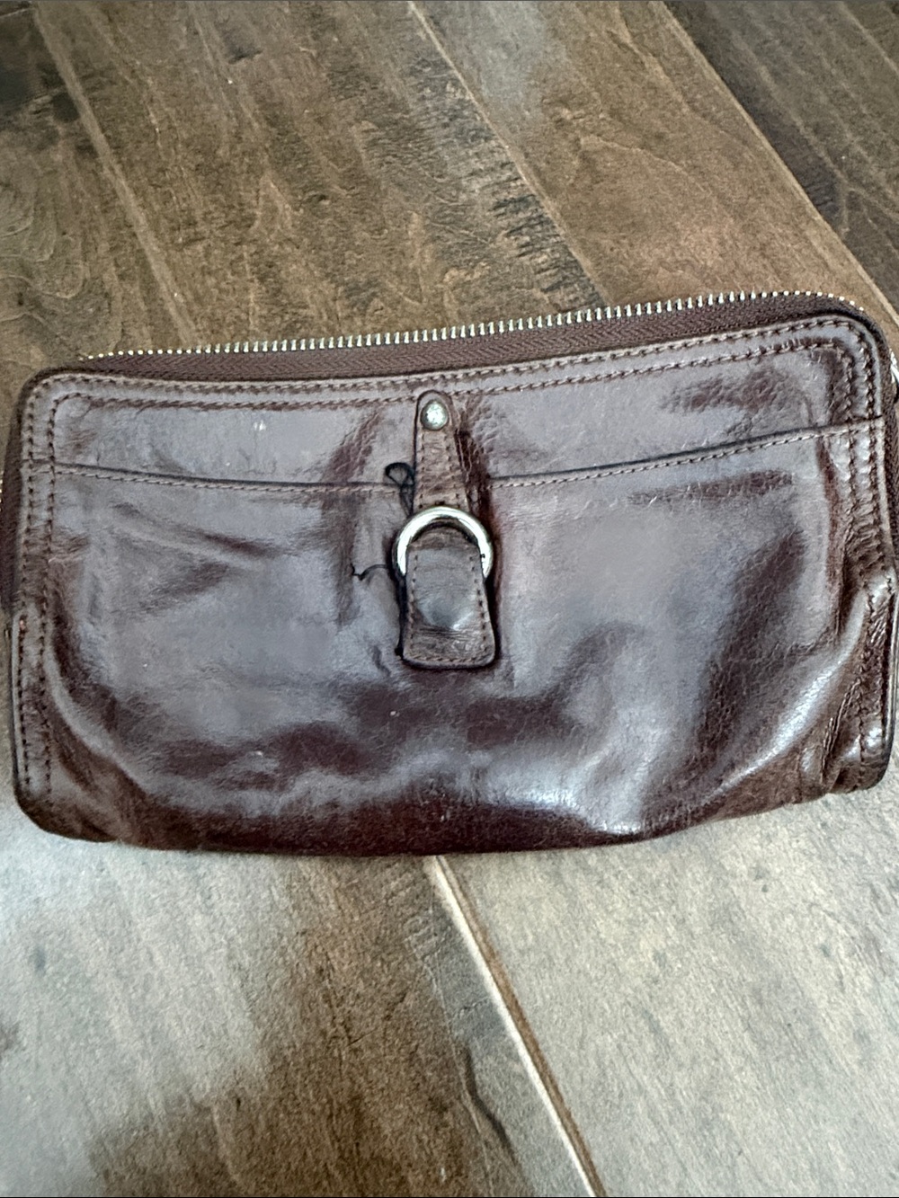 Tano Dark Brown Leather Zip Wallet with D-Ring Accent